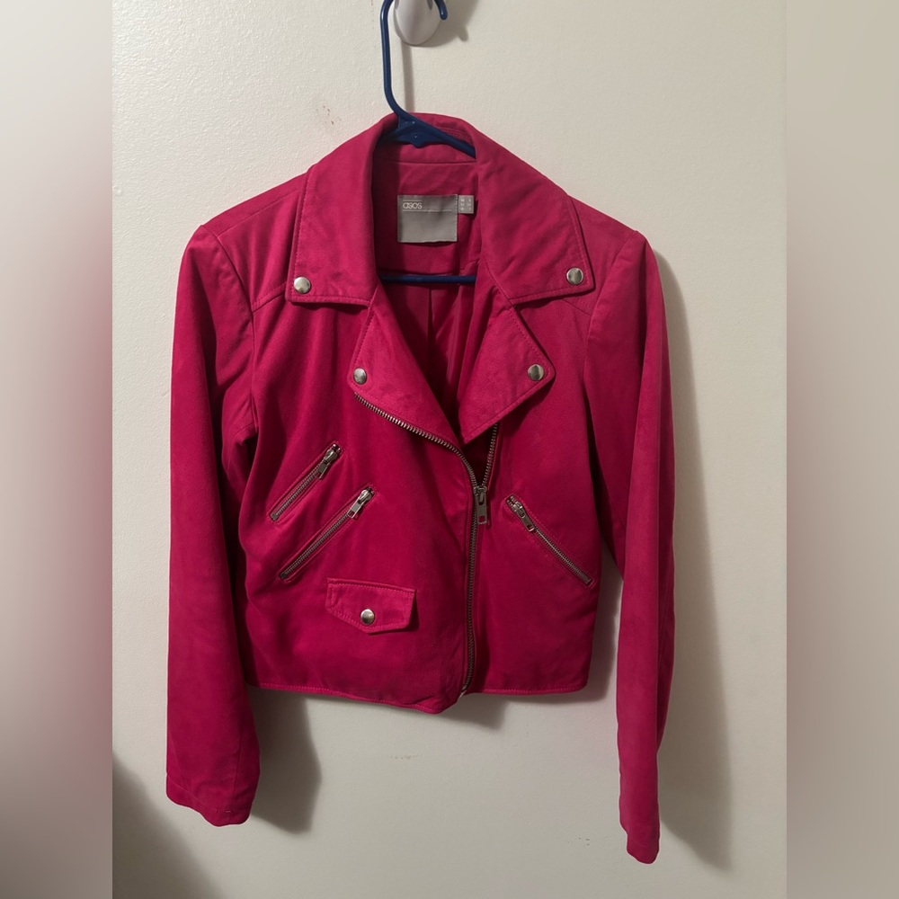 ASOS Fuchsia Leather Moto Jacket